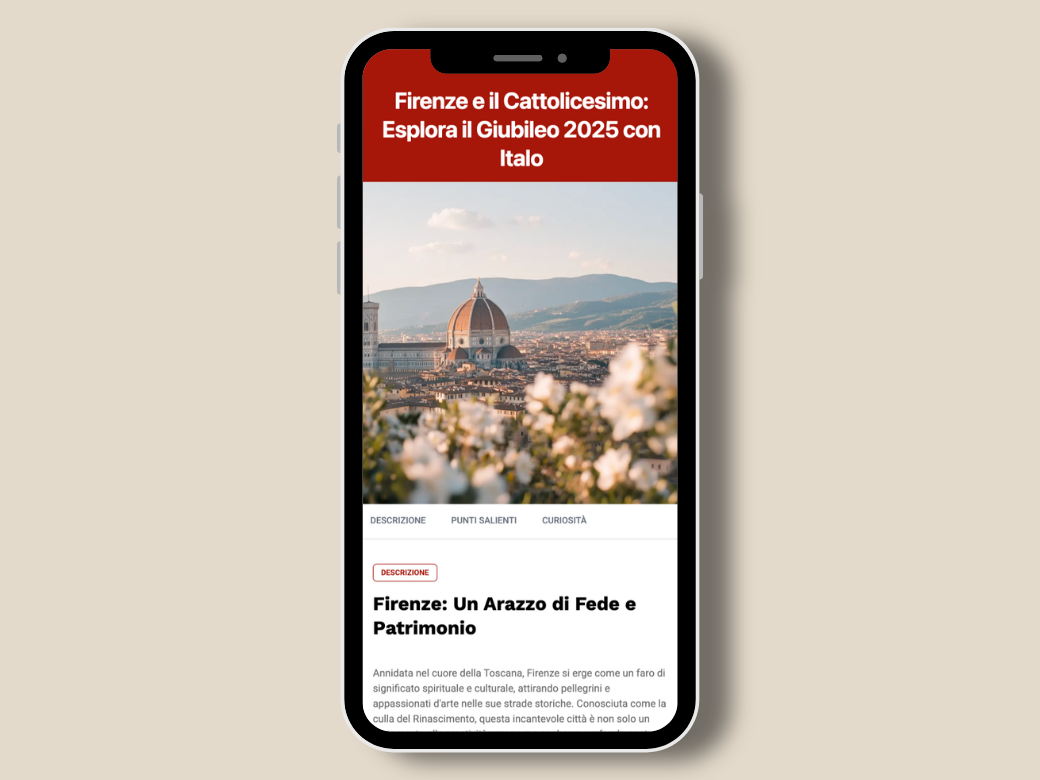 pagina di destinazione Firenze del portale Giubileo 2025, vista da mobile
